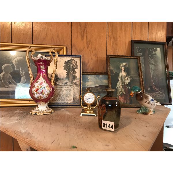Vintage Pictures, Porcelain Ducks, Vases, Seth Thomas Pocket Watch/Stand