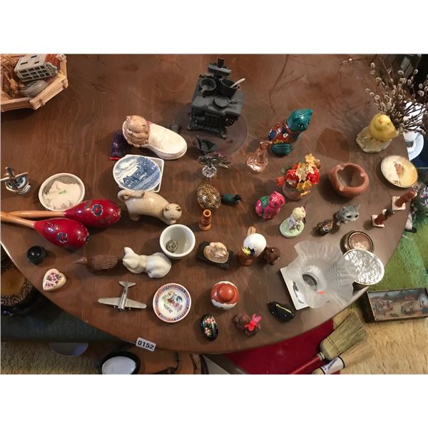 Various Home Decor including Miniature Cast Iron Stove