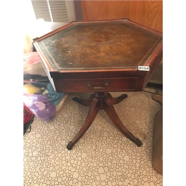 Leather & Wood Hexagonal Table