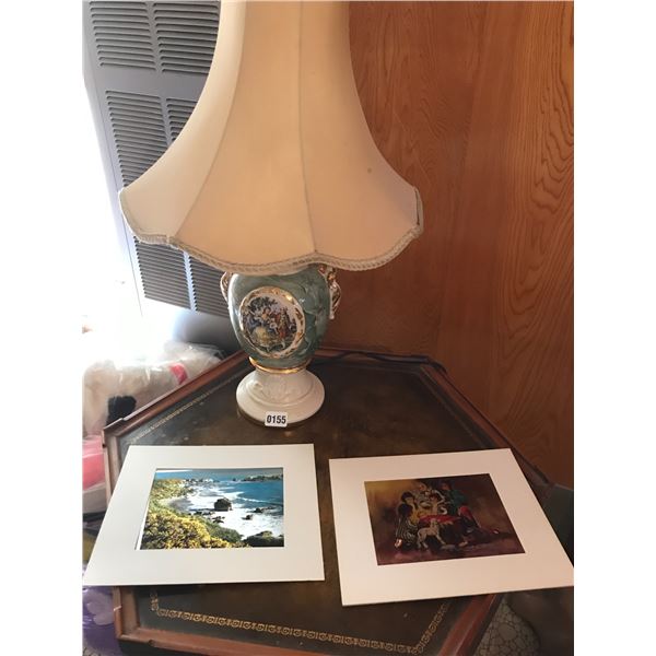 Ornate Vintage Lamp & 2 Pictures