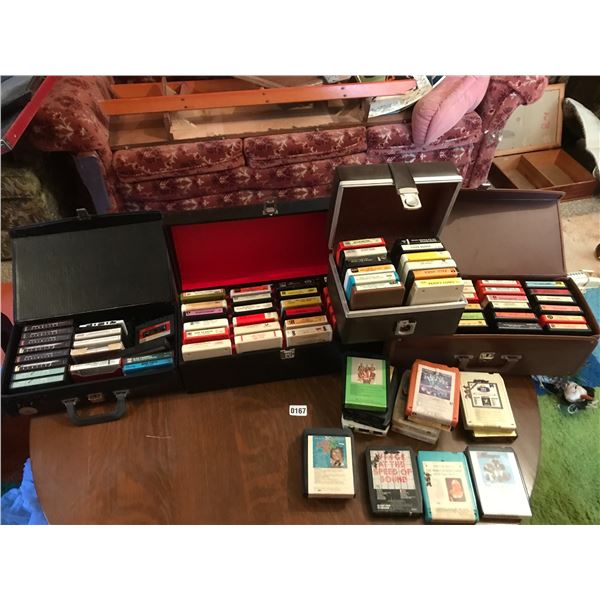 Large Lot of Cassettes, Eight Tracks & Cases