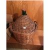 Image 1 : Massive Viresa Green Glass Bottle Demijohn Woven Wicker Encased Wine Bottle Vessel