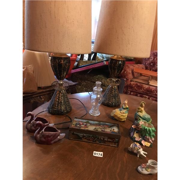 Two Vintage Lamps & Book Ends