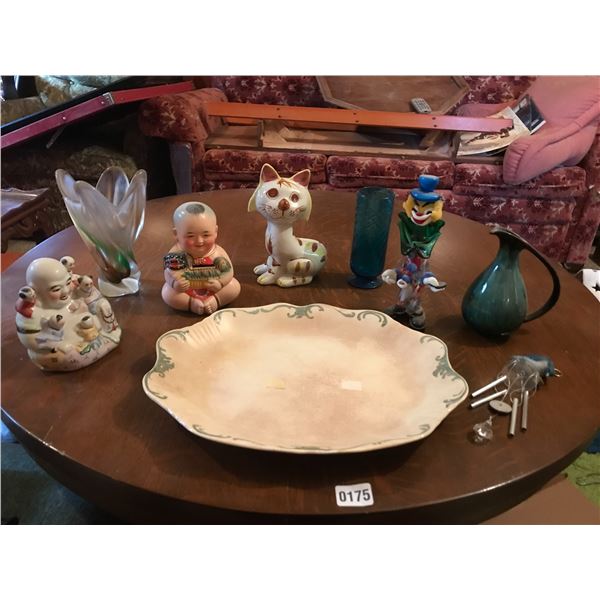 Blue Mountain Pitcher, Antique Platter, Glass Clown, Vases & Porcelain