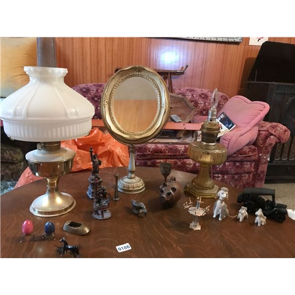 Oil Lanterns, Brass Ornaments, Ornate Swivel Mirror/Stand & Home Decor