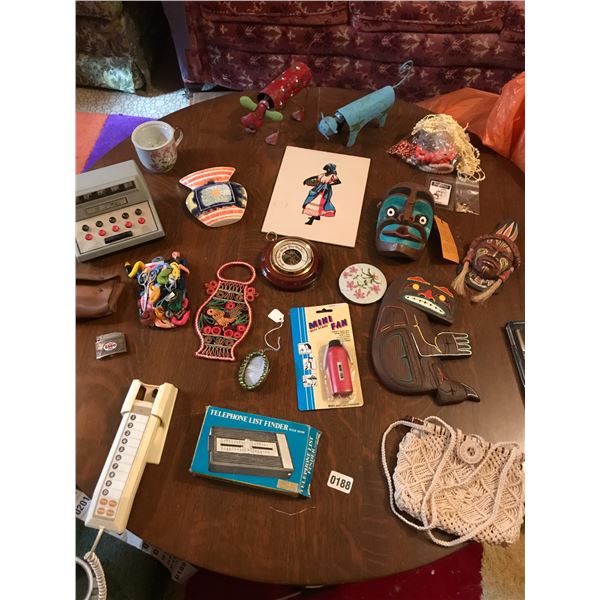 Vintage Pulsar Phone, Pen Set, Wood Masks, Metal Animal Art & Various Home Decor