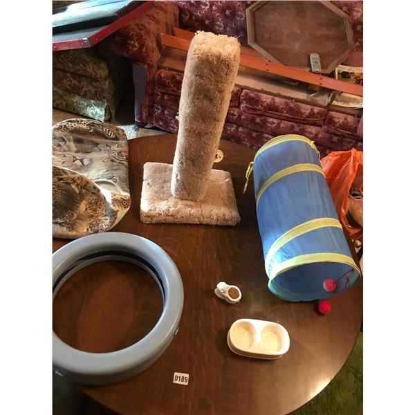 Various Kitty Cat Items including Scratch Post