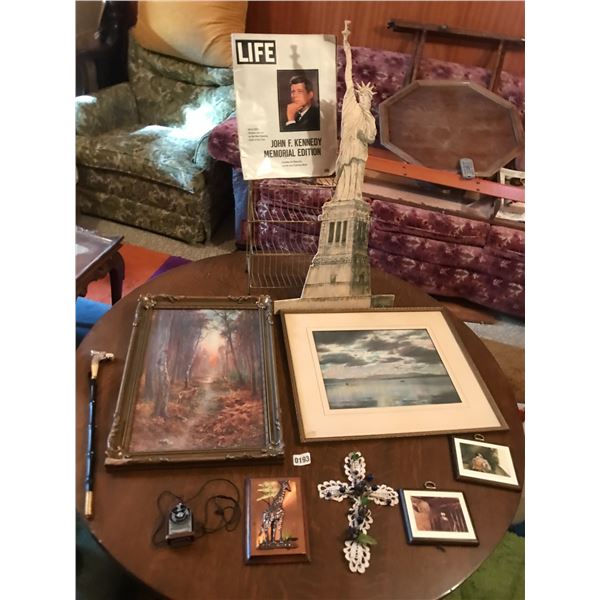 John F. Kennedy Life Magazine, Assorted Wall Art (Statue of Liberty), Metal Rack