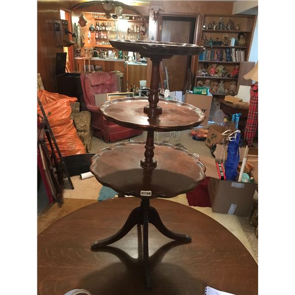 3 Tiered Scalloped Wood Side Table with Claw Feet
