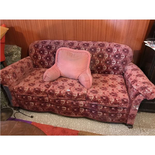 Vintage Upholstered Pull-out Couch & Rose Colour Back Pillow
