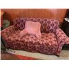 Image 1 : Vintage Upholstered Pull-out Couch & Rose Colour Back Pillow