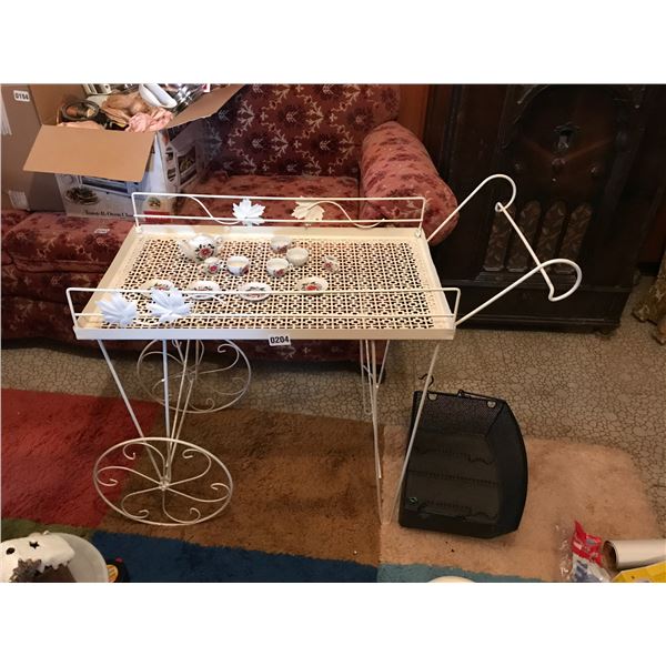 Ivory Metal Tea-cart, Miniature Children;s Tea Set & Metal Basket