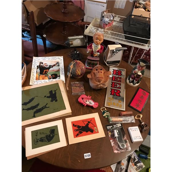 James Bell Sports Foundation Autographed Poster, Bar Accessories, Coconut Monkey Head, 3 Inuit Art (