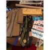 Image 1 : Ladies Vintage Leather Coat, 4 License Plates, Gold Tablecloth & Vintage Ponoka Map