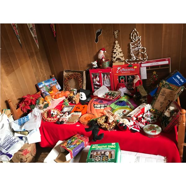 Large Halloween & Christmas Decor including 7 1/2' Pine Christmas Tree