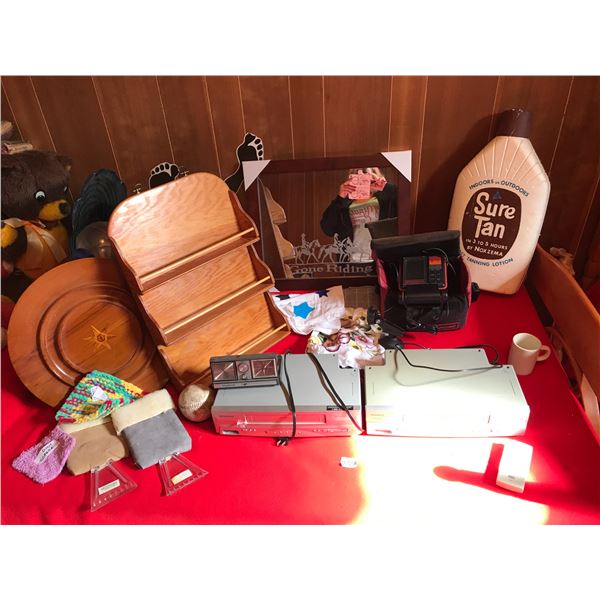 Sylvania & Magnavox VHS Recorders, Vagabond Travel-Mate Clock, Gone Riding Mirror, Wood Plate, Spice