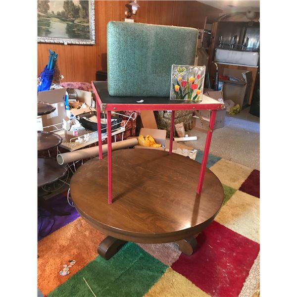 Round Wood Coffee Table, Card Table, Foot Stool & 8” Glass Tulip Wall Decor