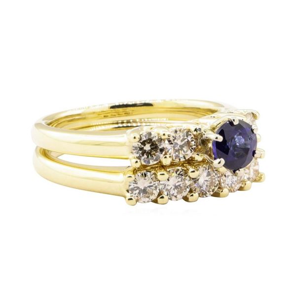 1.70 ctw Blue Sapphire And Diamond Ring And Band - 14KT Yellow Gold