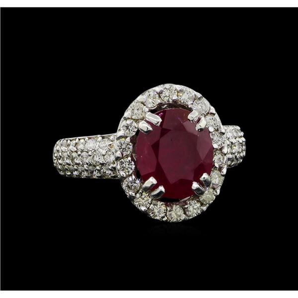 GIA Cert 3.24 ctw Ruby and Diamond Ring - 14KT White Gold