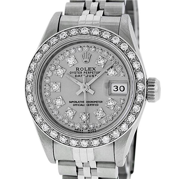 Rolex Ladies 26 Stainless Steel Slate Grey Diamond 26MM Datejust Wristwatch