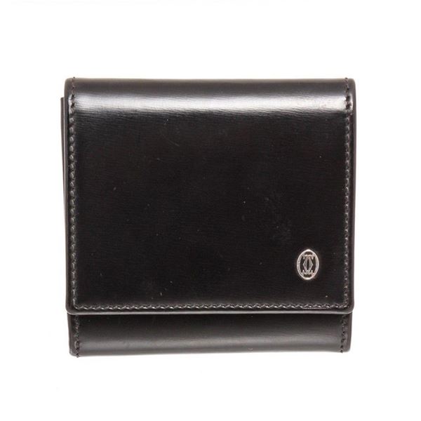 Cartier Black Leather Square Coin Purse Wallet