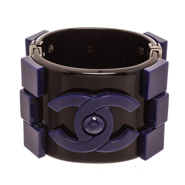 Chanel Black Blue Resin Boy Brick Bracelet