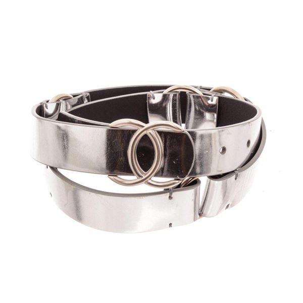 Chanel Silver Caviar Leather CC Belt