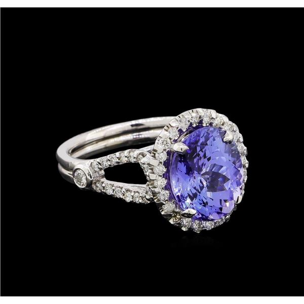 3.96 ctw Tanzanite and Diamond Ring - 14KT White Gold