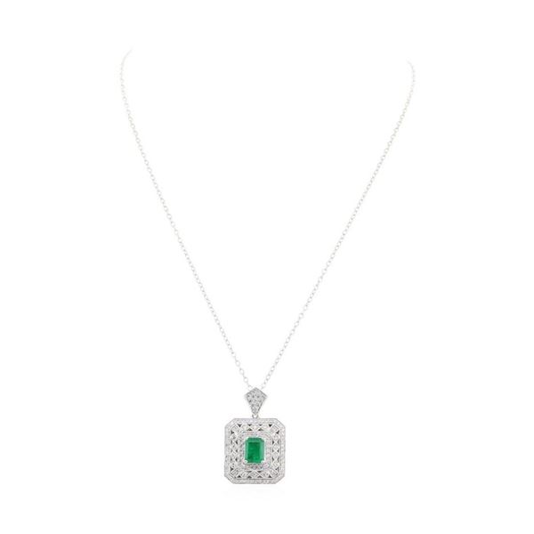 2.85 ctw Emerald and Diamond Pendant With Chain - 18KT White Gold