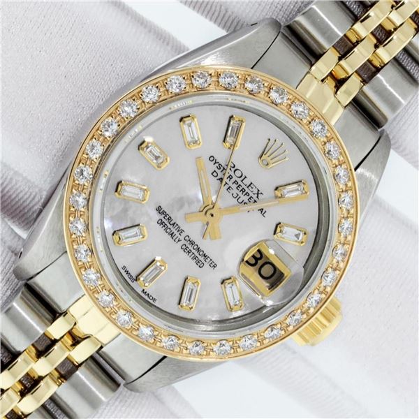 Ladies Datejust 26 YG/SS MOP Baguette Diamond Dial Oyster Perpetual