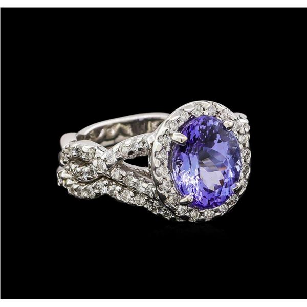 14KT White Gold 2.37 ctw Tanzanite and Diamond Ring and Guard