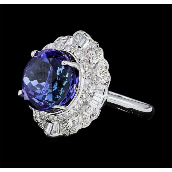 14.11 ctw Round Brilliant Tanzanite And Baguette Cut (Tapered) Diamond Ring - 18