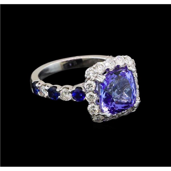 14KT White Gold 3.49 ctw Tanzanite, Sapphire and Diamond Ring