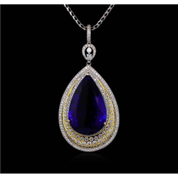 18KT White Gold GIA Certified 69.66 ctw Tanzanite and Diamond Pendant With Chain