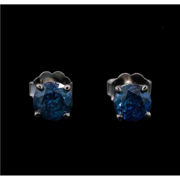 14KT White Gold 0.97 ctw Fancy Blue Diamond Stud Earrings