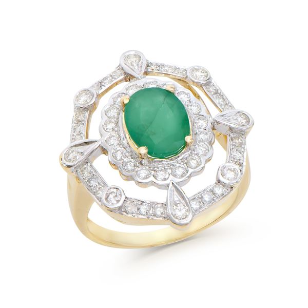 14KT Yellow Gold 1.55ct Emerald and Diamond Ring