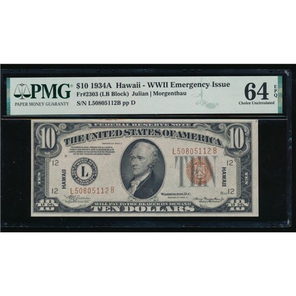 1934A $10 Hawaii FRN PMG 64EPQ