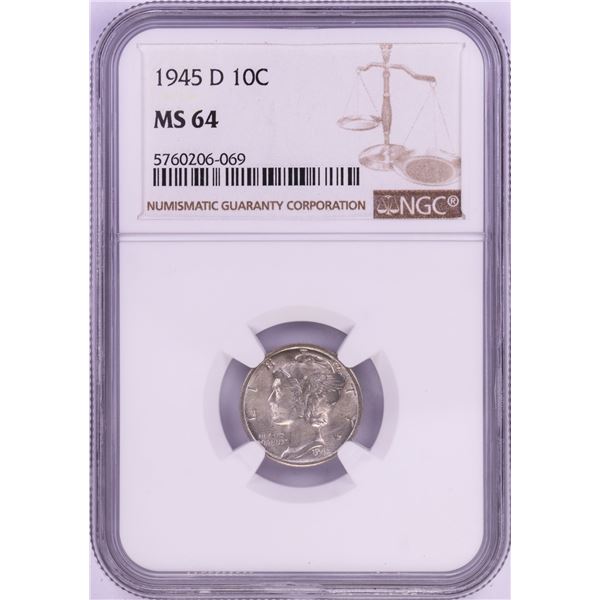 1945-D Mercury Dime Coin NGC MS64