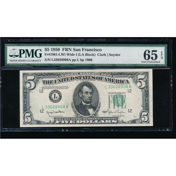 1950 $5 San Francisco FRN PMG 65EPQ