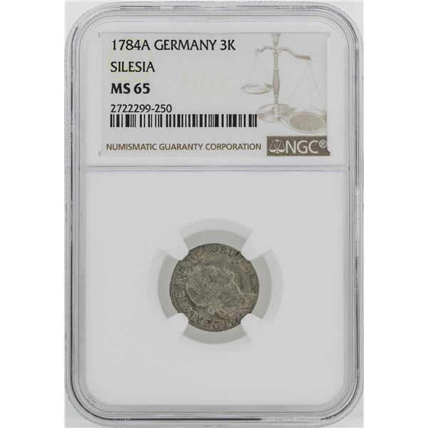 1784-A Germany Silesia 3 Krezuer Coin NGC MS65