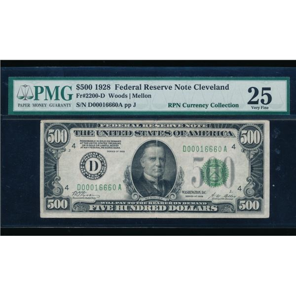 1928 $500 Cleveland FRN PMG 25