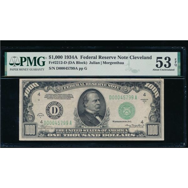 1934A $1000 Cleveland FRN PMG 53EPQ