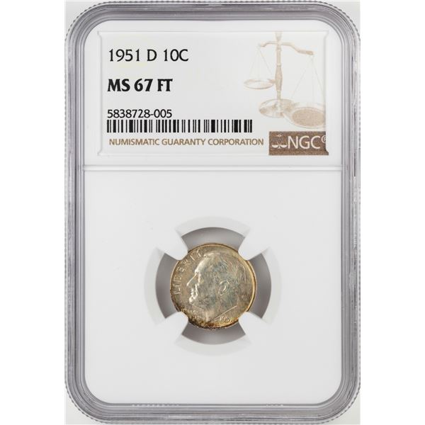 1951-D Roosevelt Dime Coin NGC MS67FT