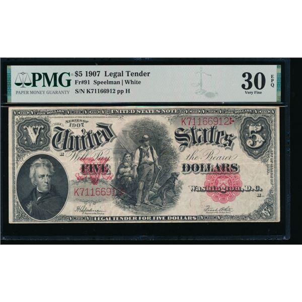 1907 $5 Legal Tender Note PMG 30EPQ