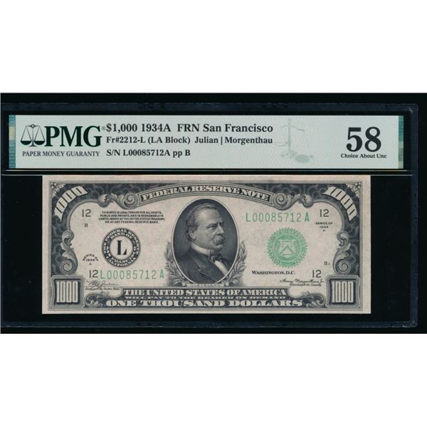 1934A $1000 San Francisco FRN PMG 58