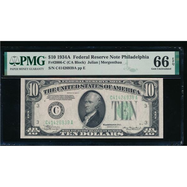 1934A $10 Philadelphia FRN PMG 66EPQ