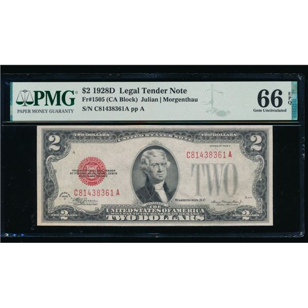 1928D $2 Legal Tender Note PMG 66EPQ