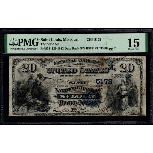 1882 $20 St Louis MO National PMG 15