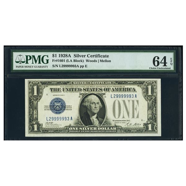 1928A $1 Fancy Serial Silver Cert PMG 64EPQ