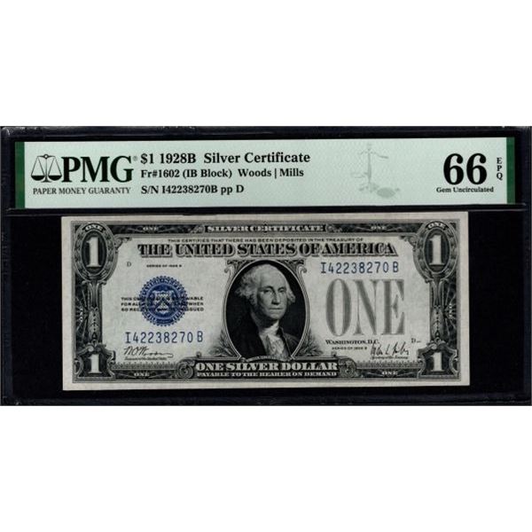 1928B $1 Silver Certificate PMG 66EPQ